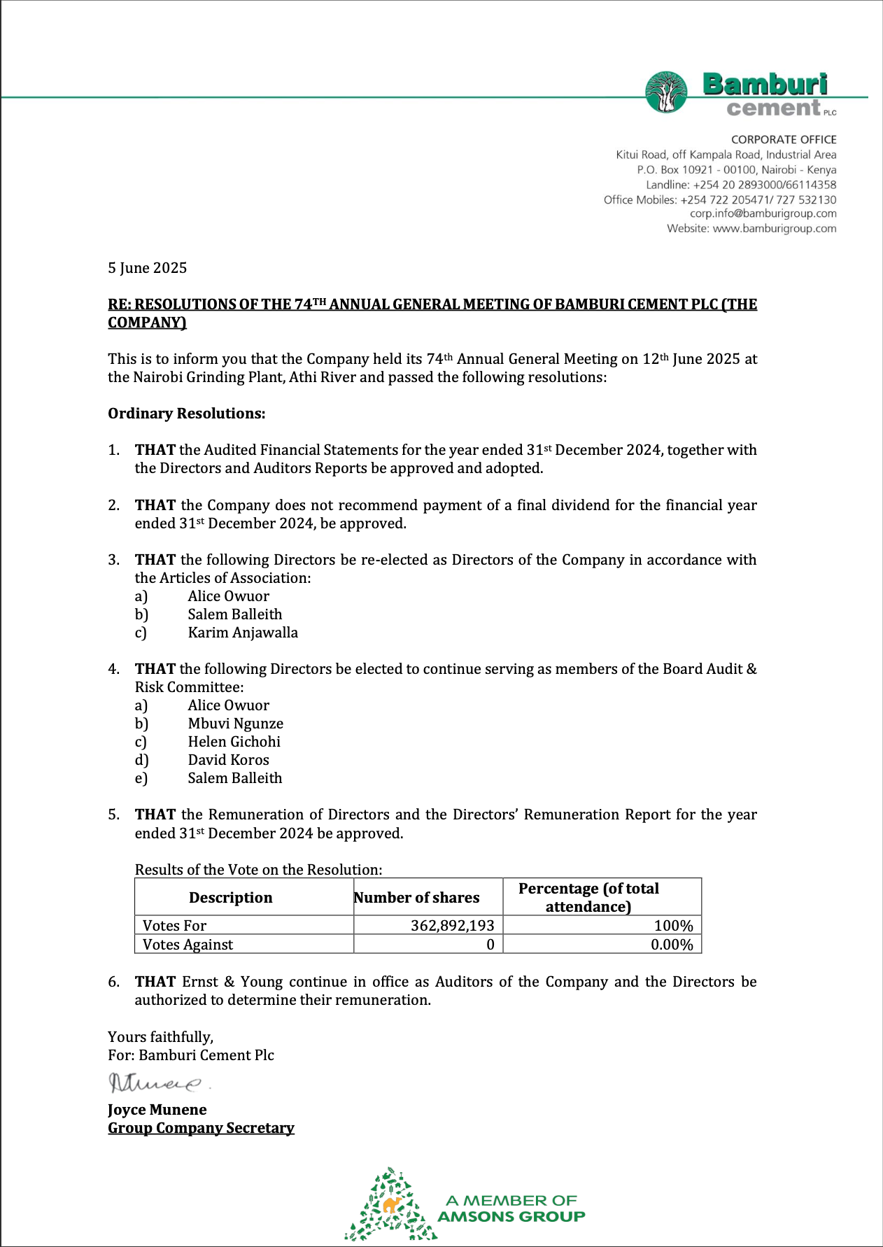 2025 AGM Resolutions