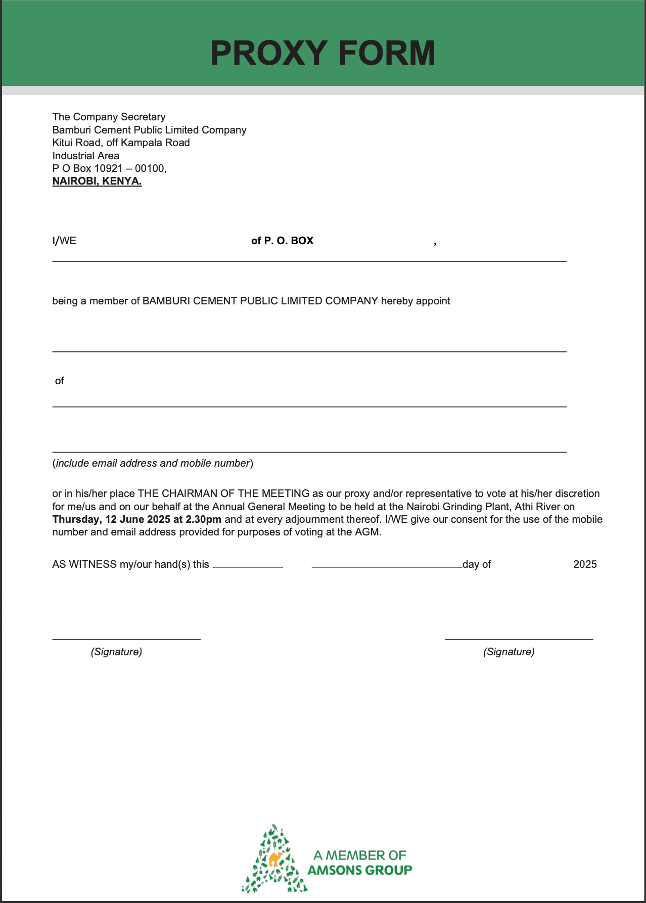 2025 AGM Proxy Form