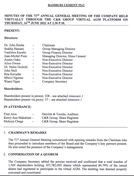 71st agm minutes of a meeting held on 16 june 2022