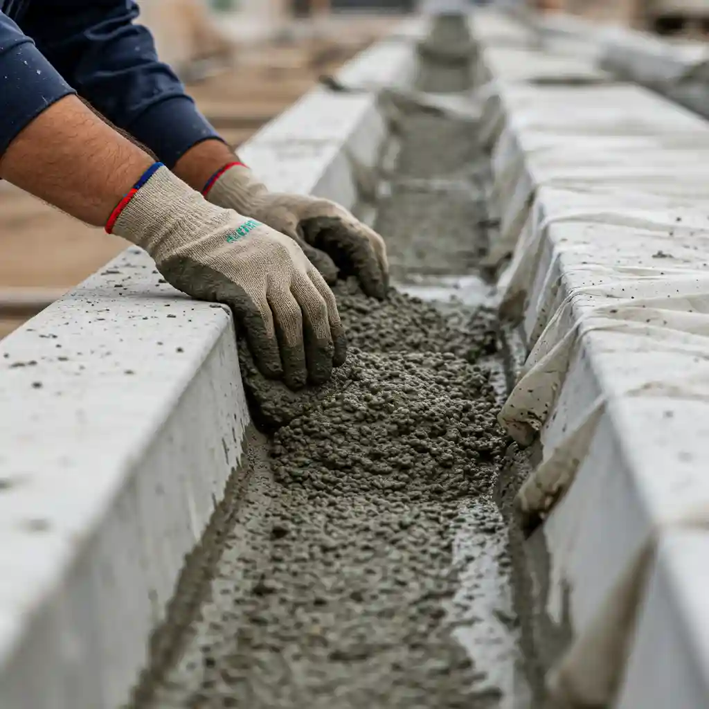 A worker in protective gear handling Bamburi PowerCRETE 52.5 Cement safely, ensuring proper storage on raised platforms