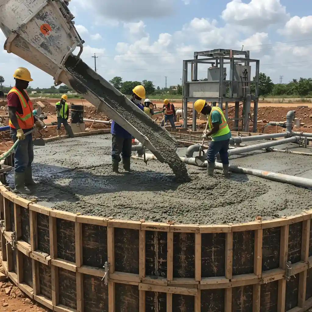 Building a durable and chemical-resistant sewage treatment facility with Bamburi Duracem Cement for long-lasting performance.
