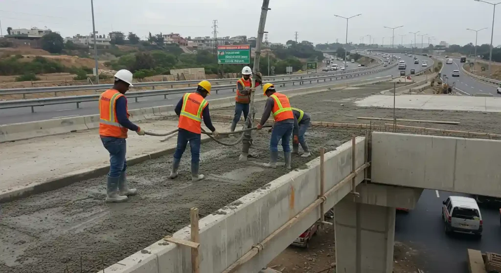 Constructing a durable, high-strength bridge overpass using Bamburi PowerCRETE 52.5 Cement for superior load-bearing capacity and longevity.