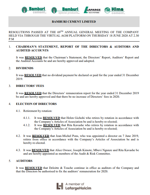 bamburi group agm resolutions 18 june 2020