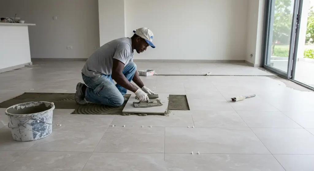 internal tiling on floors using bamburi seti 300 cement