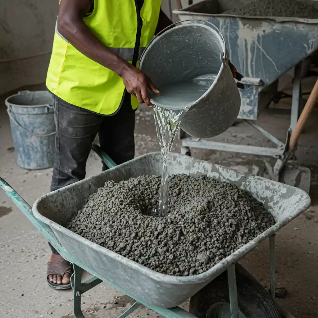 mixing with bamburi nguvu cement for strong and durable constructions