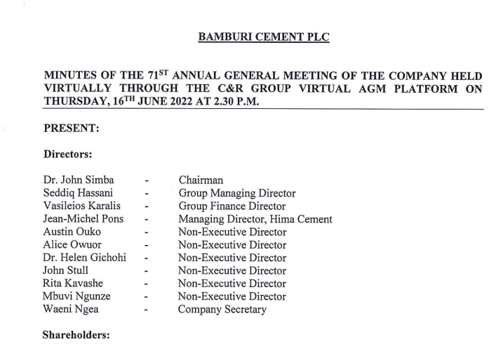 71st AGM Minutes of a Meeting held on June 16 2022