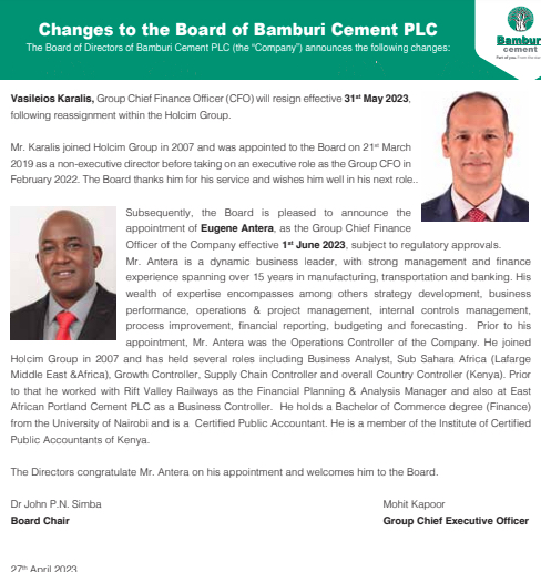 Bamburi board changes 2023