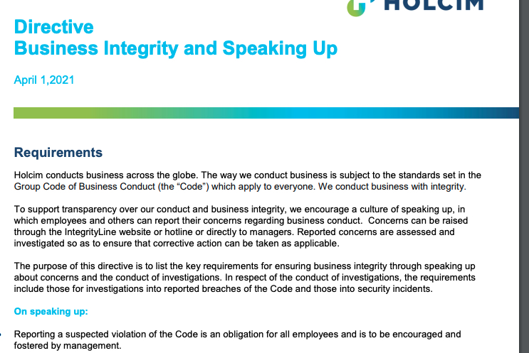 Directive Business Integrity and Speaking Up