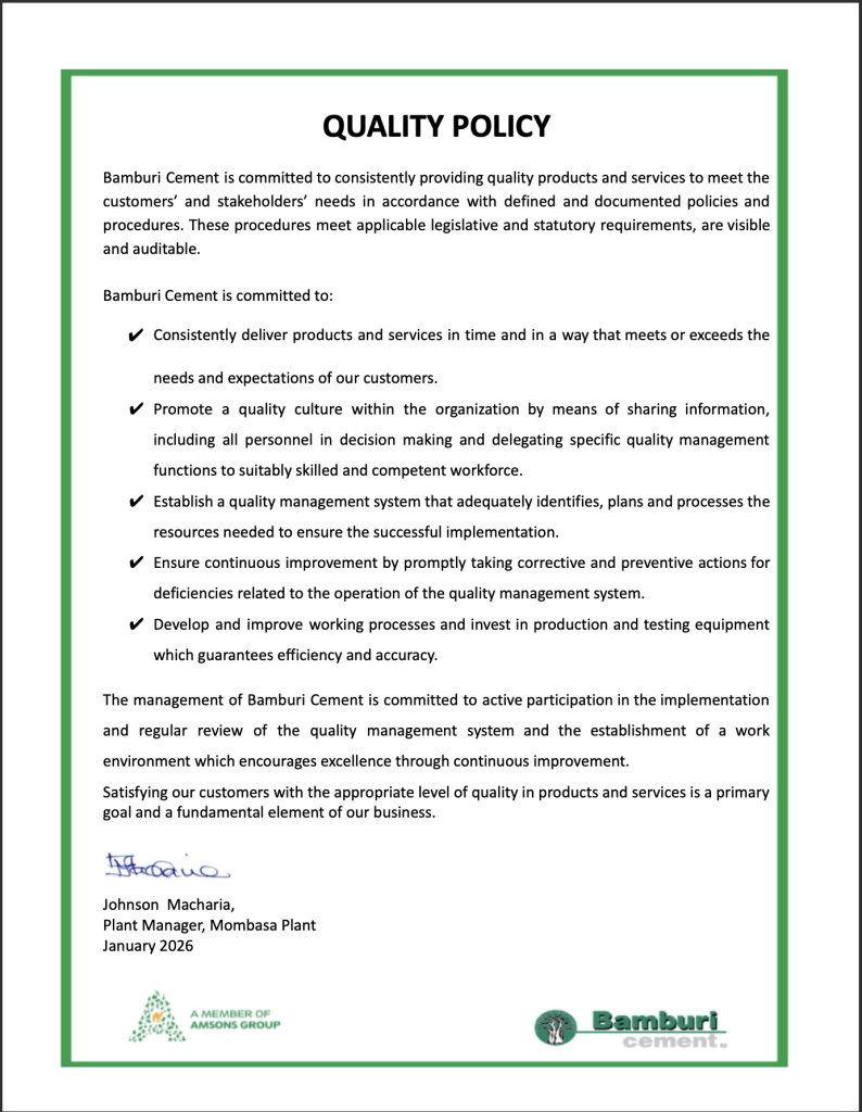 Bamburi Cement MOM Quality Policy